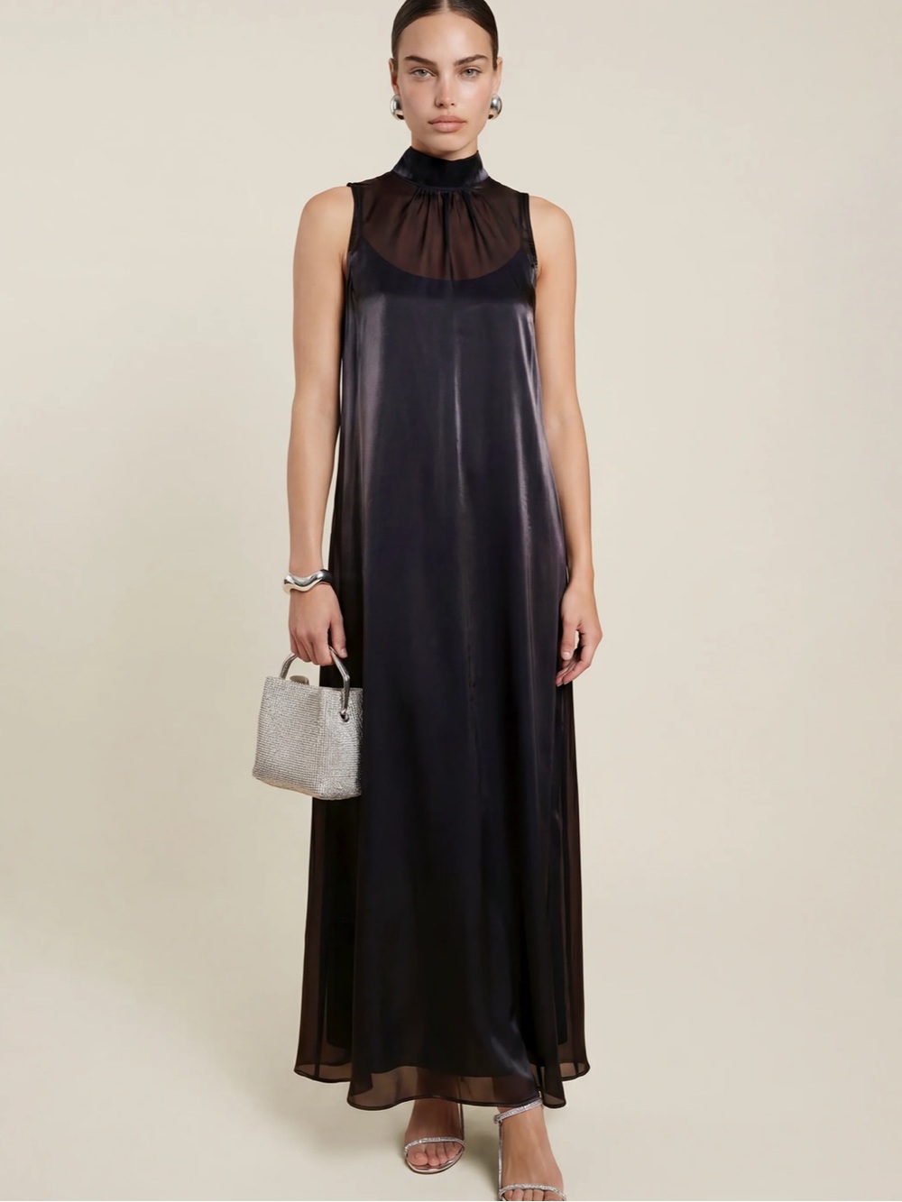 NWT CAARA Alette Shiny Organza Dark Navy Ted Baker Factory Maxi Dress Size M
